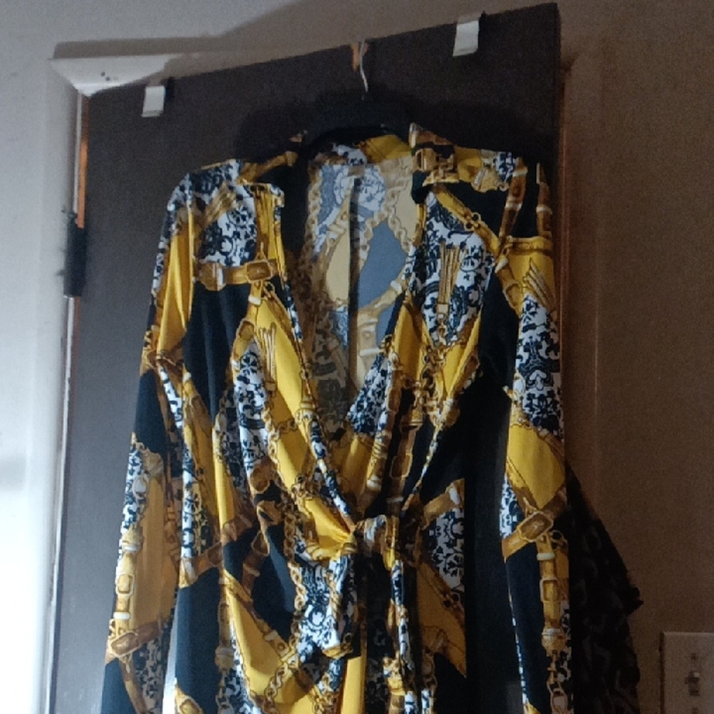 Kafé Black and Gold Baroque Dress